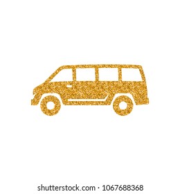 Car icon in gold glitter texture. Sparkle luxury style vector illustration.
