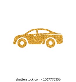 Car icon in gold glitter texture. Sparkle luxury style vector illustration.