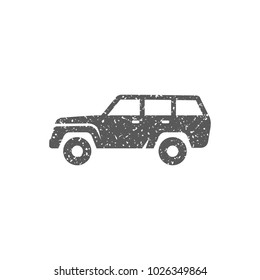 Car icon in grunge texture. Vintage style vector illustration.