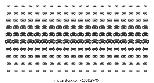 Car icon halftone pattern, constructed for backgrounds, covers, templates and abstract effects. Vector car items organized into halftone array.