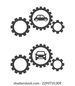 Car icon inside cogs gears wheel mechanism