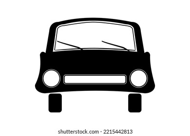 Car icon isolated on white background. Sedan vehicle black silhouette. Simple autocar logo or emblem. Transport front view pictogram or sign. Automobile repair service mark. Stock vector illustration