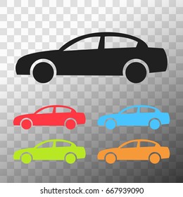 Car icon isolated on white background. Vector illustration for transport design. Simple symbol car sign. Transportation flat automobile silhouette. Speed auto traffic element. Mobile wheel set.