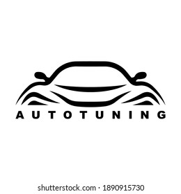 Car icon. Logo. Black contour silhouette. Front view. Vector flat graphic illustration. The isolated object on a white background. Isolate.