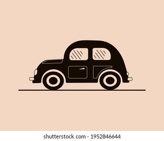 Símbolo negro del diseño del logotipo del icono del automóvil aislado, coche retro