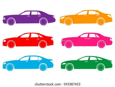 car icon. long sedan. set