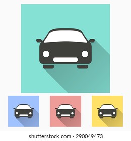 Car icon with long shadow, flat design. Vector illustration.