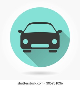 Car  icon with long shadow, flat design. Vector illustration.