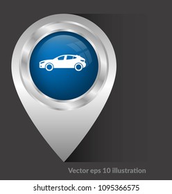 Car icon and map pointer. Vector illustration.