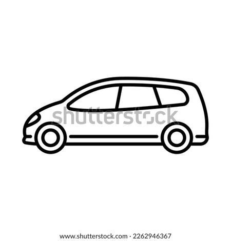 Car icon. Minivan. Black contour linear silhouette. Side view. Editable strokes. Vector simple flat graphic illustration. Isolated object on a white background. Isolate.