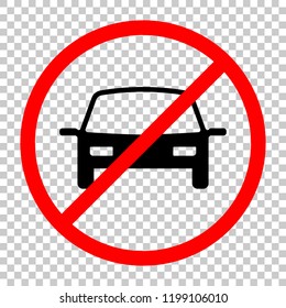 car icon. Not allowed, black object in red warning sign with transparent background