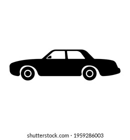 Car icon. Old big sedan. Black silhouette. Side view. Vector simple flat graphic illustration. The isolated object on a white background. Isolate.