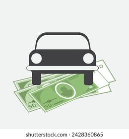 Car icon on banknote. Vector illustration