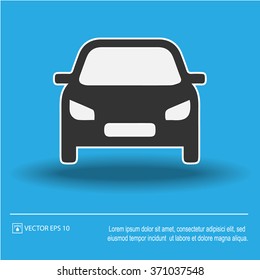 Car icon on blue background. Car symbol. Vector illustration EPS 10.