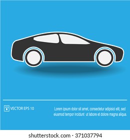 Car icon on blue background. Car symbol. Vector illustration EPS 10.
