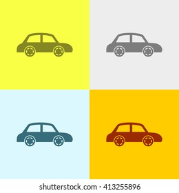 Car Icon on Four Different Backgrounds. Eps-10.