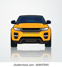 Car Icon on White Background. Business SUV Sedan Yellow Color Isolated. Vector Illustration.
