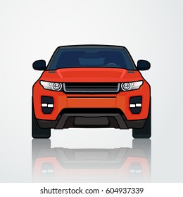 Car Icon on White Background. Business SUV Sedan Orange Color Isolated. Vector Illustration.