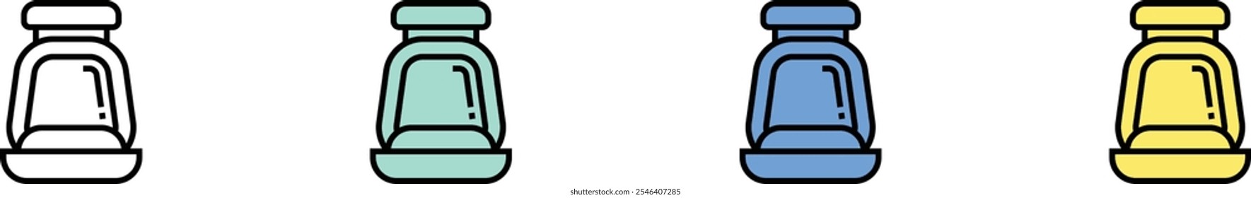 car icon. Outline, Green, Blue and Yellow Style Design Isolated On White Background
