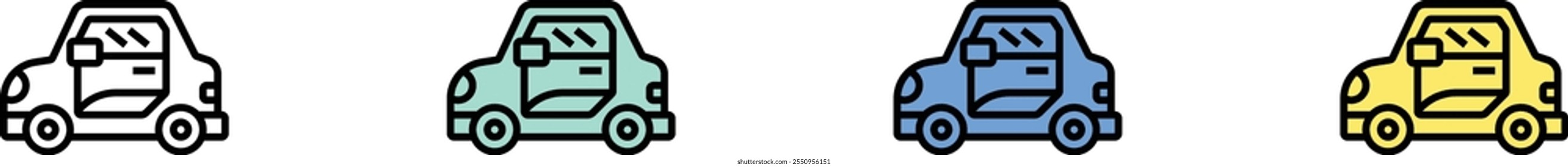 car icon. Outline, Green, Blue and Yellow Style Design Isolated On White Background