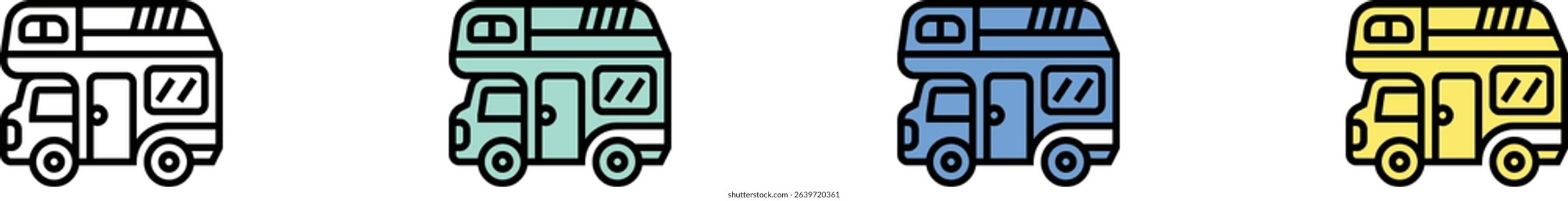car icon. Outline, Green, Blue and Yellow Style Design Isolated On White Background