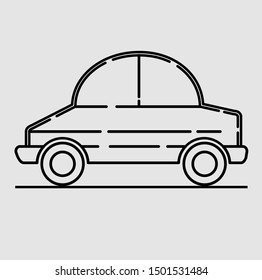 Car icon outline, vector. Side view. Vector illustration. isolated On gray background.