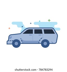 Car icon in outlined flat color style. Vector illustration.