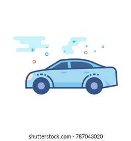 Car icon in outlined flat color style. Vector illustration.