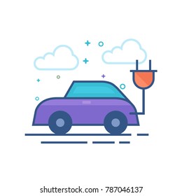 Car icon in outlined flat color style. Vector illustration.