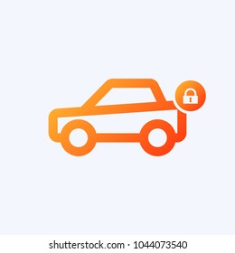 Car icon with padlock sign. Car icon and security, protection, privacy symbol. Vector icon