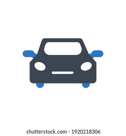 Car icon. private car, front side of car, bus, truck, train, vehicle icon in vector and flat shape.