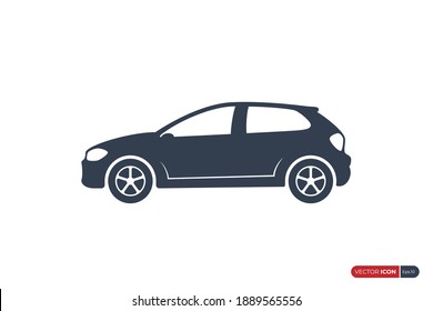 Car Icon with Racing Wheels Side View isolated on White Background. Usable for Automobile Logo. Flat Vector Illustration Design Template Element.