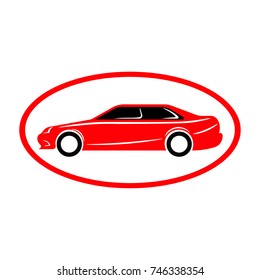 Car icon. Red silhouette. Side view. Vector flat graphic illustration. Isolated object on a white background. Isolate.