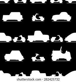 Car icon seamless pattern on black background. Vector illustration.