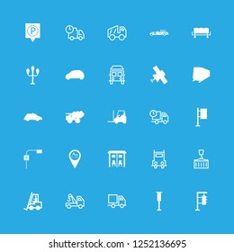 car icon set about autocar, transportation, crane and mountains pin vector set