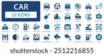 Car icon set. Auto service and repair icon collection. Vehicle repair, wheel, engine, battery, fuel, traffic, brake, automobile, auto service.