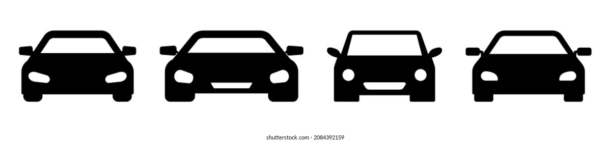 Car icon set. Automobile silhouette front view. Auto vehicle sedan isolated on white background