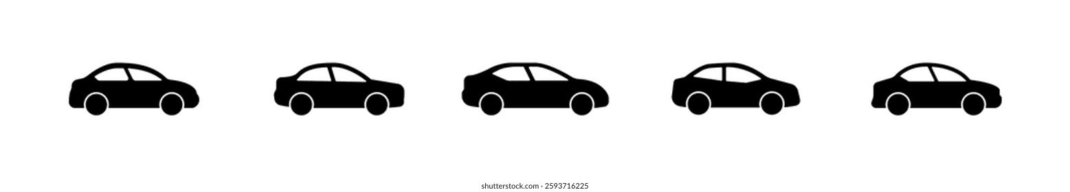 Car icon set. Automobile silhouette. Black vehicle symbol. Transport sign. Vector illustration.