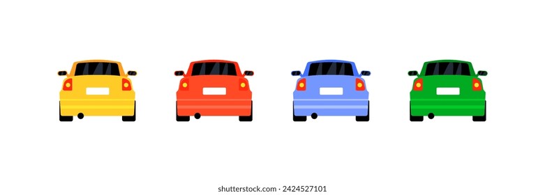 Car icon set. Back view. Flat style. Vector icons