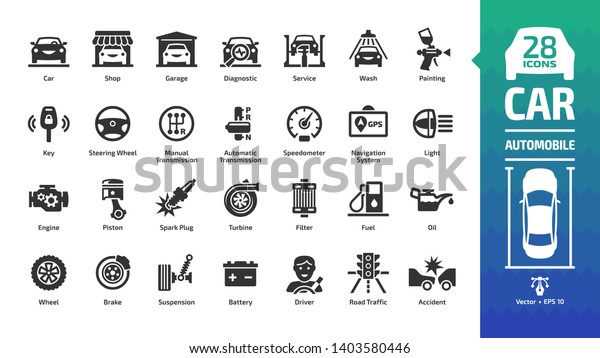 Car Icon Set Basic Automotive Symbols Stock Vector (Royalty Free