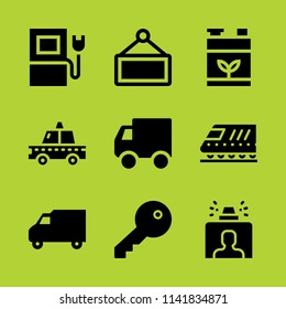 car icon set. With battery, delivery truck and charging  vector icons for graphic design and web