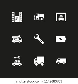 car icon set. car, battery and delivery truck vector icon for graphic design and web