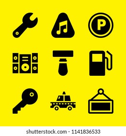car icon set. With blade, sound system and parking  vector icons for graphic design and web