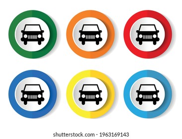 Car icon, set of circle buttons in 6 colors options for webdesign and mobile applications