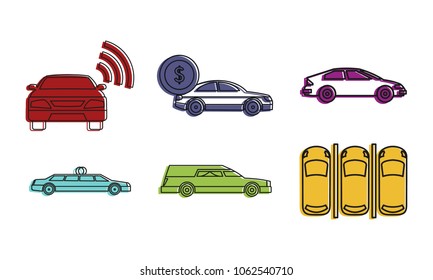 Car icon set. Color outline set of car vector icons for web design isolated on white background