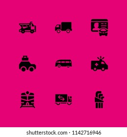 car icon set. car, dumper and driver license vector icon for graphic design and web