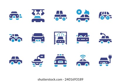 Car icon set. Duotone color. Vector illustration. Containing manufacturing, sport, car, suv, toy car, car on fire, wash, police, auto.