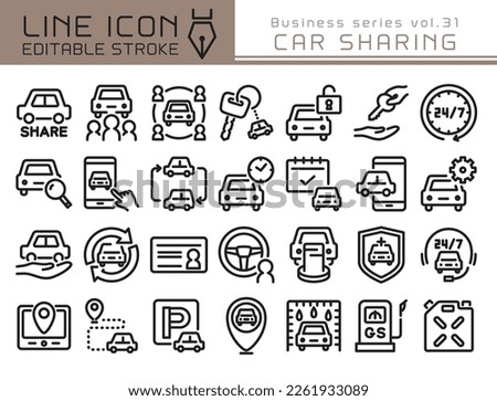 Car sharing vector icon set. Editable line stroke.