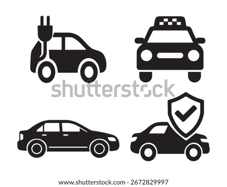 Car Icon Set Electric, Taxi, Sedan, Insurance, and Vehicle Vector Symbols
