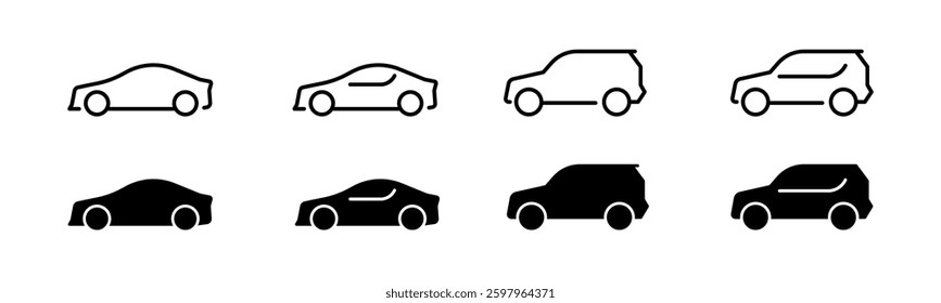 Car icon set in flat style. Transport symbols. Simple car icons.